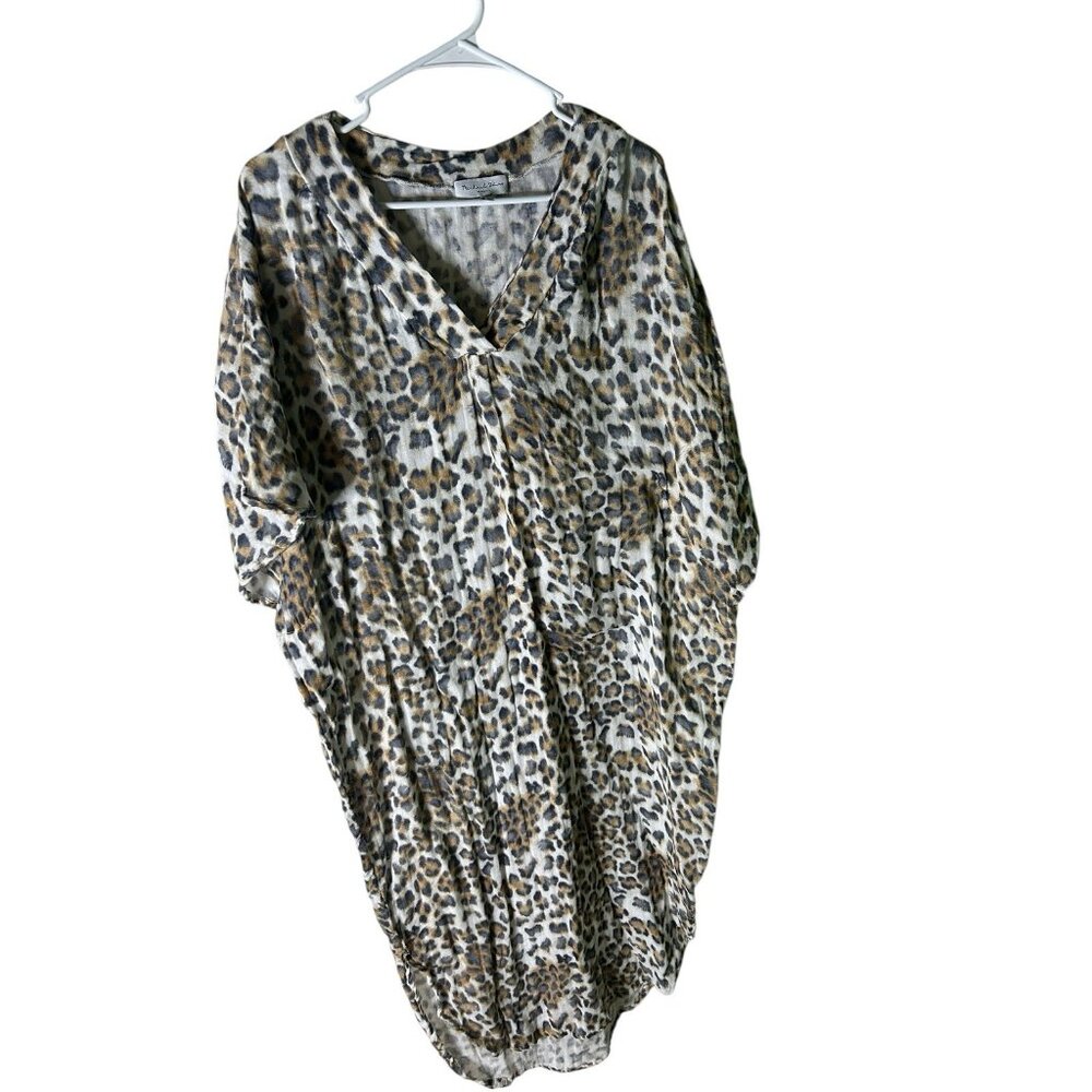 Michael Stars SM Journey Kaftan Cover Up Midi Dress Gauzy Leopard NEW!!